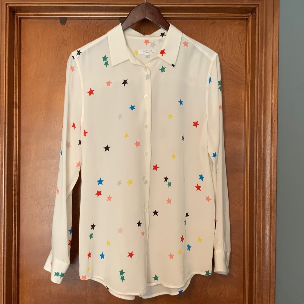 Equipment Essential Silk Shirt White Rainbow Stars
